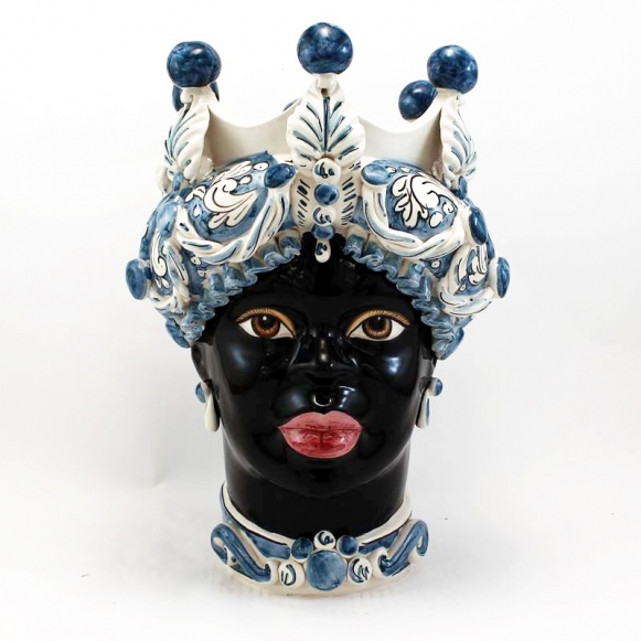 Testa ceramica Caltagirone Donna Blu cm 45