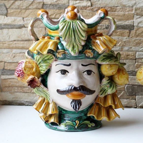 Testa Ceramica Caltagirone  Uomo Verde H.25