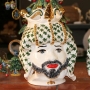 Coppia Teste Mori ceramica Siciliana Caltagirone Oro cm 30