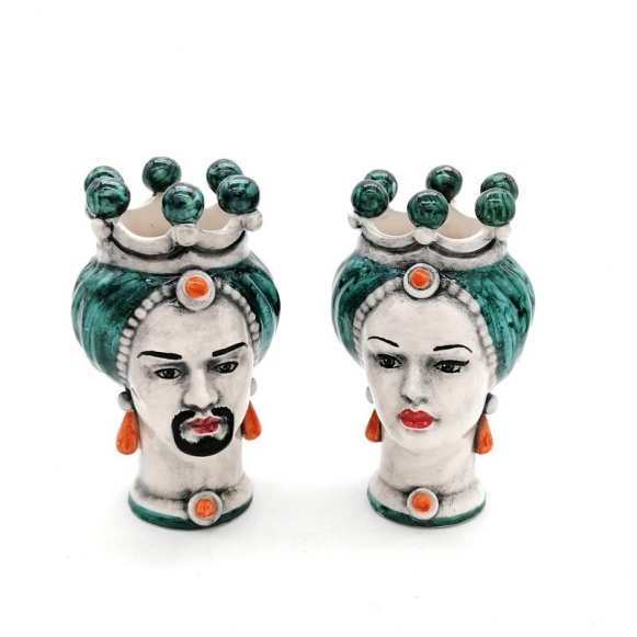 Coppia Teste Ceramica Siciliana Caltagirone Verde cm 15