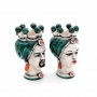Coppia Teste Ceramica Siciliana Caltagirone Verde cm 15