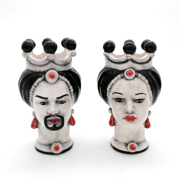 Coppia Teste Ceramica Siciliana Caltagirone Nero cm 15