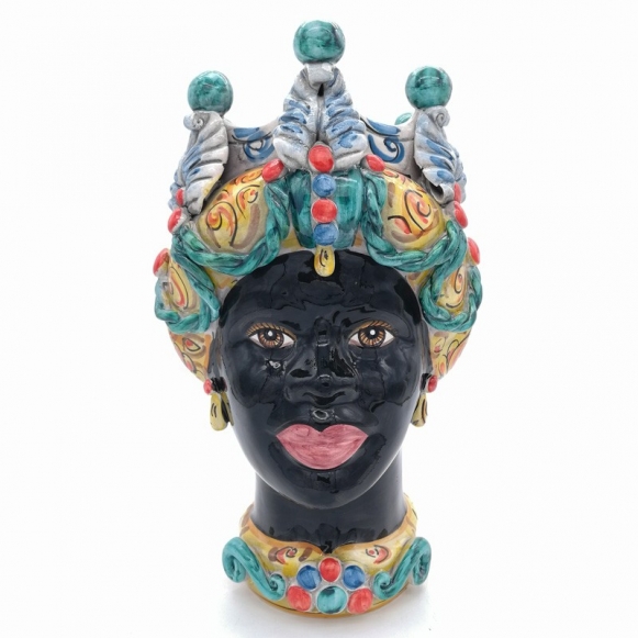Testa Ceramica Caltagirone Colorata Donna cm 42