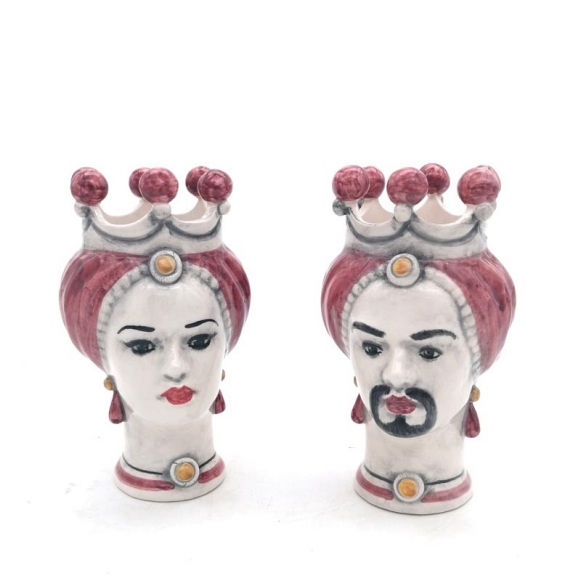 Coppia Teste Ceramica Siciliana Caltagirone Rosa cm 15