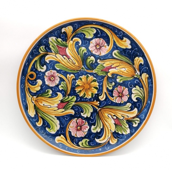 Piatto Ceramica Caltagirone Blu Fiori da cm 38