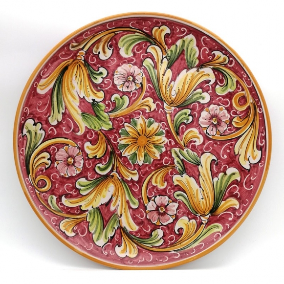 Piatto Ceramica Caltagirone Rosso Fiori da cm 38
