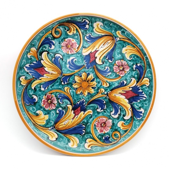 Piatto Ceramica Caltagirone Verde Fiori da cm 38