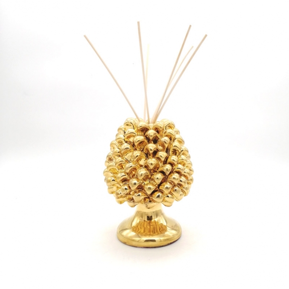 Sicilian Ceramic cm 18 Diffuser Gold Pine Cone
