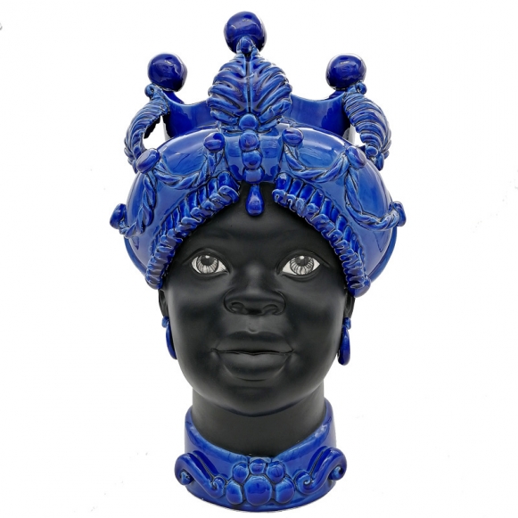 Testa ceramica Caltagirone Verus Donna Blu China cm 45