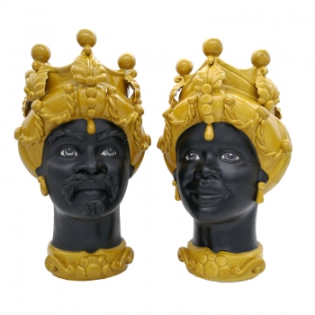 Teste di moro Verus in Ceramica Caltagirone Donna-Uomo Senape cm 42