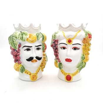 Teste di moro siciliane in Ceramica Caltagirone Donna-Uomo Frutta cm 25