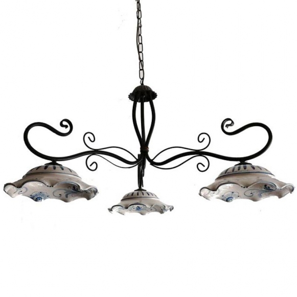 Caltagirone Sicilian Ceramic Chandelier 3 Lights