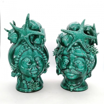 Teste di moro Siciliane in Ceramica Caltagirone Donna-Uomo Mare cm 38