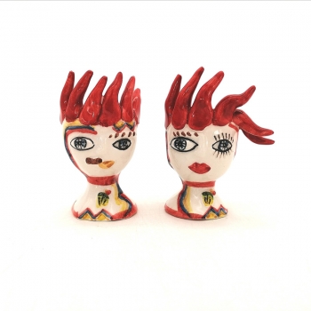 Pair of Sicilian ceramic heads Caltagirone Verus chili 8 cm