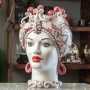 Testa di Moro ceramica Siciliana Caltagirone  Donna Bordeaux Antico Floreale cm 42