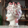 Testa di Moro ceramica Siciliana Caltagirone  Donna Bordeaux Antico Floreale cm 42