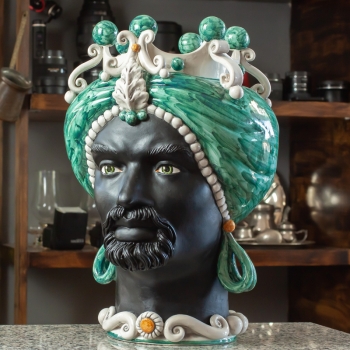 Testa di Moro ceramica Siciliana Caltagirone  Uomo Verde Smeraldo cm 42