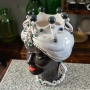 Head Vases Lady-Man Sicilian Ceramic Moorish from Caltagirone, Woman, Antique White Decoration, Glossy Face, 42 cm.
