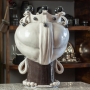 Head Vases Lady-Man Sicilian Ceramic Moorish from Caltagirone, Woman, Antique White Decoration, Glossy Face, 42 cm.