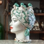 Head Vases Lady-Man Sicilian Ceramic from Caltagirone Green - 42 cm