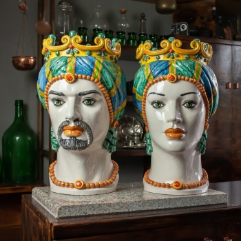 Head Vases - Lady Man from Caltagirone Ceramic cm 50