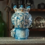 Head Vases Lady-Man Moorish Ceramic from Caltagirone, Blue Floral, 35 cm.