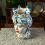 Head Vases Lady-Man Moorish Ceramic from Caltagirone, Blue Floral, 35 cm.