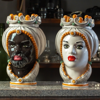 Head Vases Sicilian Ceramic from Caltagirone, Yellow, 35 cm