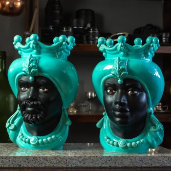 Sicilian Ceramic "Moor's Head" from Caltagirone - Woman - Turquoise - 35 cm