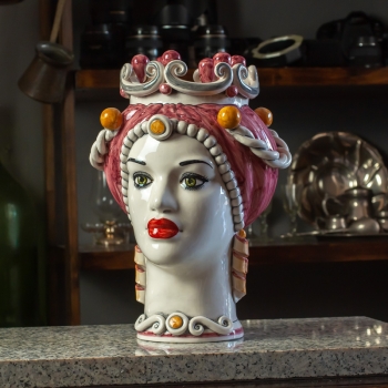 Testa di Moro Ceramica Siciliana Caltagirone  Donna Rosso cm 35