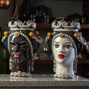 Teste di Moro Siciliana in Ceramica Caltagirone Nera Donna-Uomo cm 35