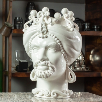 Sicilian Ceramic Head Caltagirone Man White 40 cm