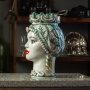 Head Vases Lady-Man Caltagirone ceramic Flower Green cm 35