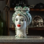Head Vases Lady-Man Caltagirone ceramic Flower Green cm 35