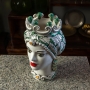 Head Vases Lady-Man Caltagirone ceramic Flower Green cm 35