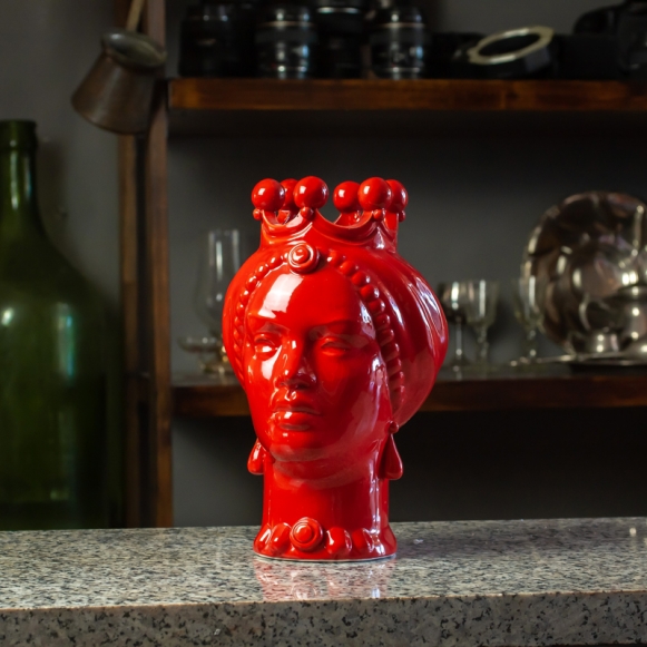 Testa Ceramica Siciliana di Caltagirone Rosso Donna cm 23