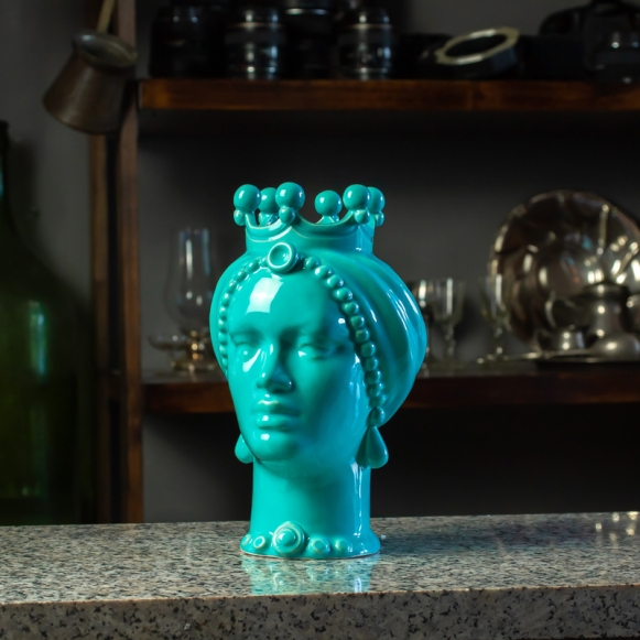 Testa Ceramica Siciliana Caltagirone  Turchese Donna cm 23
