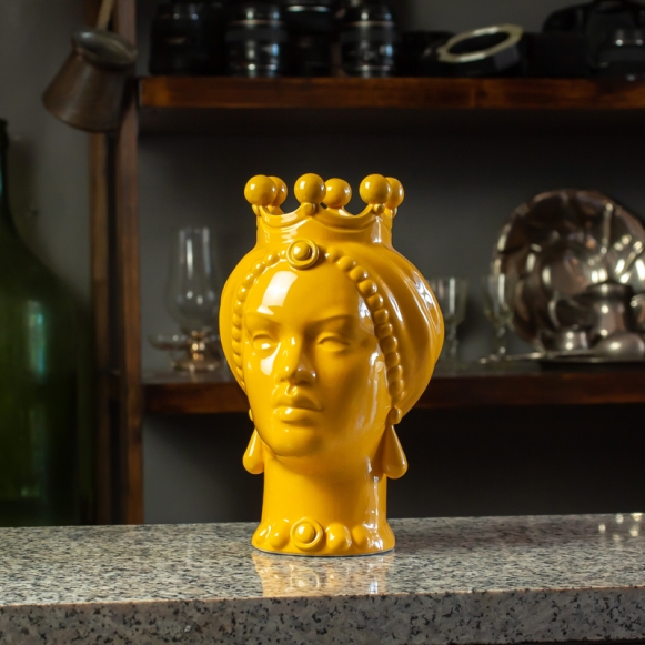 Testa Ceramica Siciliana di Caltagirone Giallo Donna cm 23