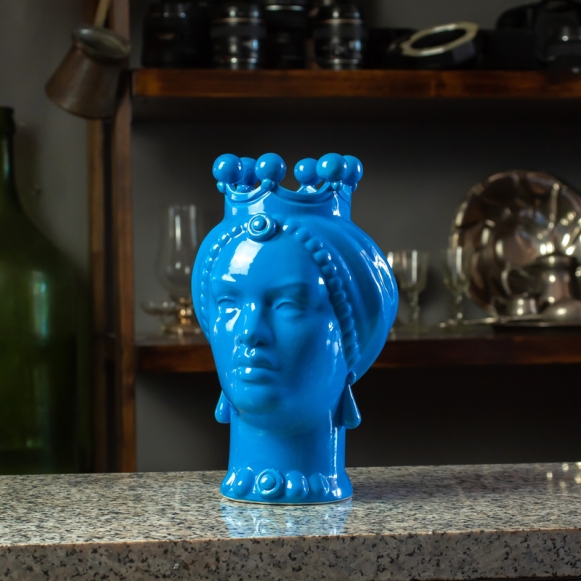 Testa Ceramica Siciliana di Caltagirone Blu Donna cm 23