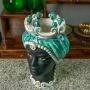 Testa di Moro Siciliane in Ceramica Caltagirone Donna-Uomo Verde Volto Nero Opaco cm 35