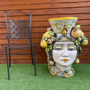 Teste di Moro Siciliane Donna-Uomo Gigante in Ceramica Caltagirone Limoni cm 85