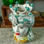 Head Vases Lady-Man Caltagirone ceramic Italy Green cm 35