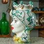 Head Vases Lady-Man Caltagirone ceramic Italy Green cm 35