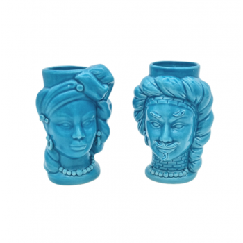 Coppia Teste Ceramica Siciliana Caltagirone Agaren Turchese cm 14