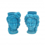 Coppia Teste Ceramica Siciliana Caltagirone Agaren Turchese cm 14