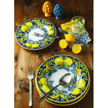 Sicilian Ceramic Dinnerware Set from Caltagirone Lemons - 3 Pieces