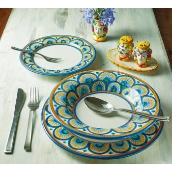 Servizio Piatti Ceramica Siciliana Caltagirone Floreale- 3 Pezzi