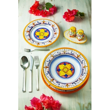 Servizio Piatti Ceramica Siciliana Caltagirone Fiore Giallo - 3 Pezzi