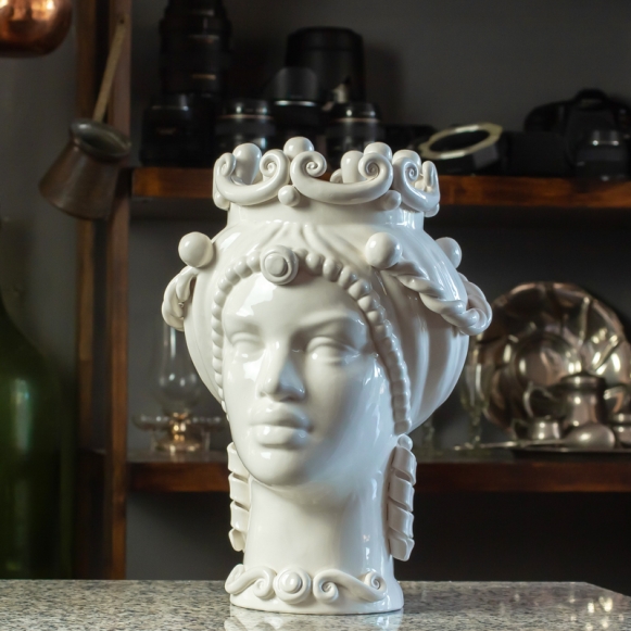 Testa di Moro Ceramica Siciliana Caltagirone Bianca Donna cm 35