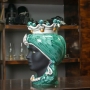 Teste di Moro in Ceramica Siciliana Caltagirone Donna-Uomo Verde Smeraldo cm 35